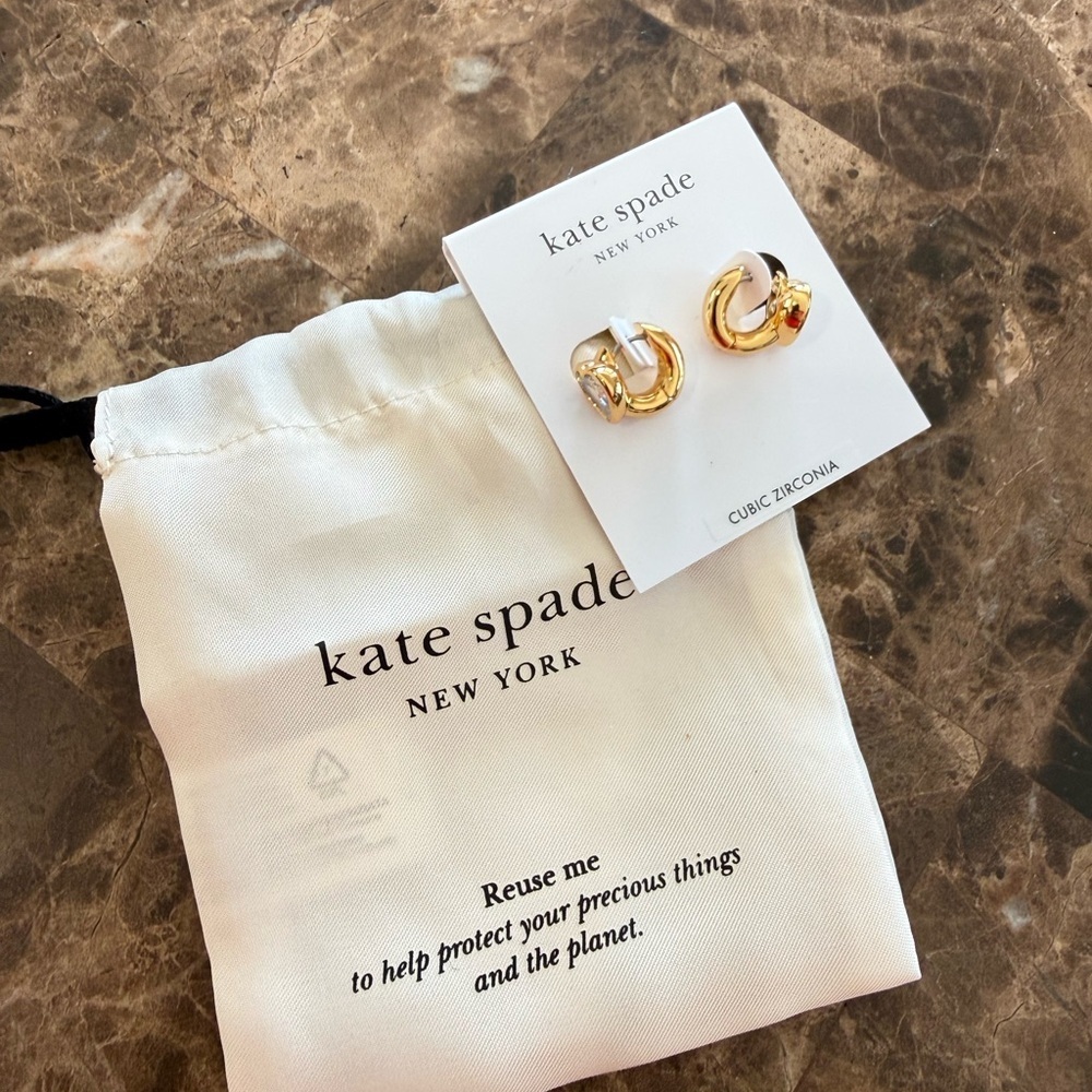 kate spade Gold-Tone Cubic Zirconia Mini Heart Hoop Earrings #71